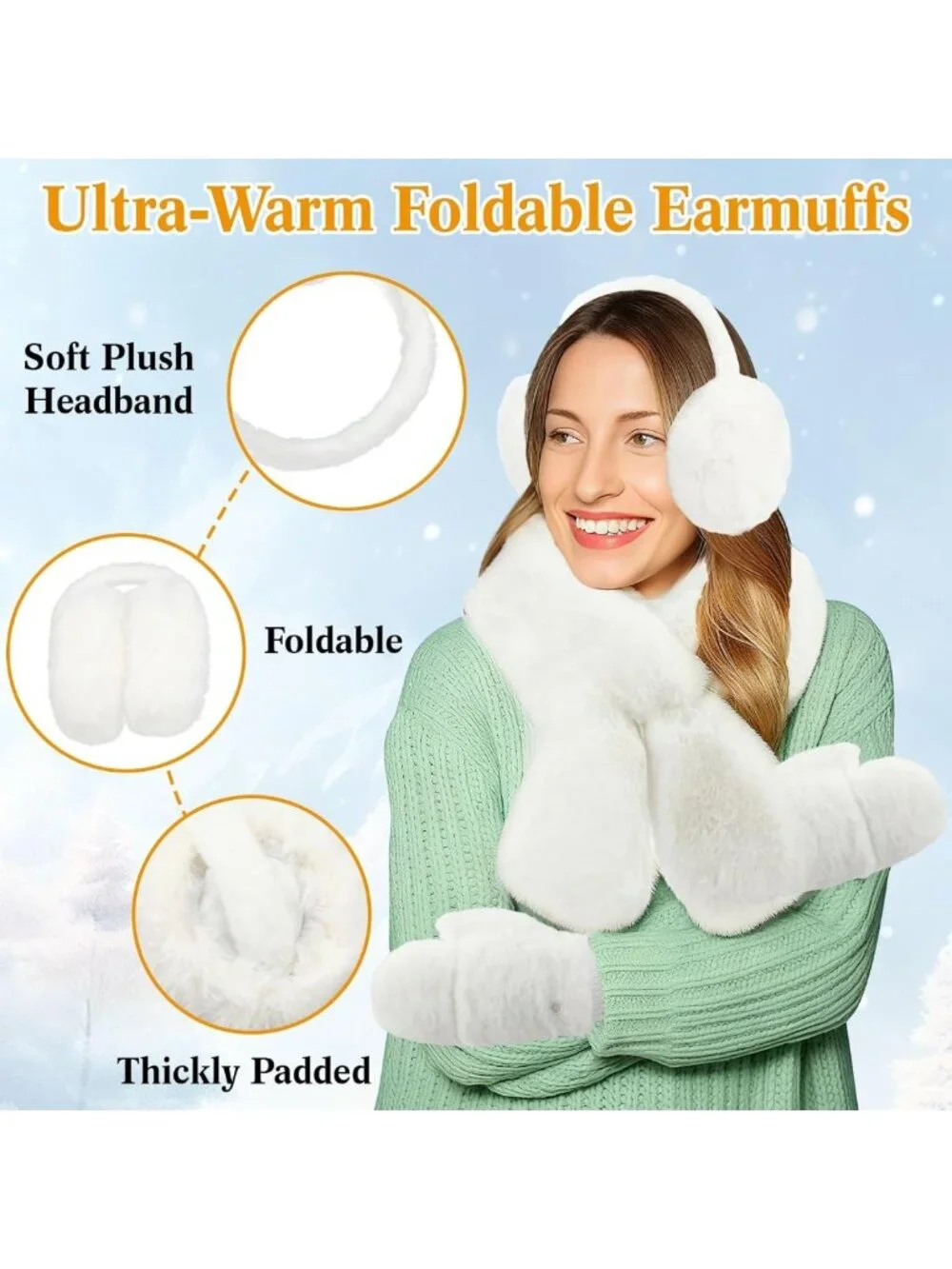 Cozy 4-in-1 Winter Warm Set: Plush Faux Fur Headband, Scarf, Earmuffs & Mittens